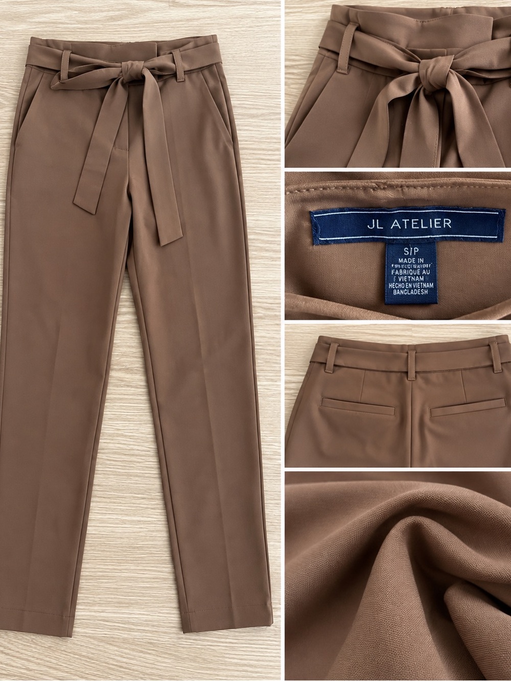 Women's Brown Tie-Belt Cropped Dress Pants